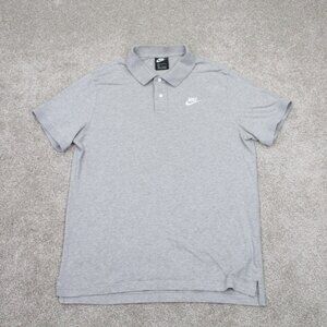 Nike Polo Shirt Mens Large Gray Spell Out Logo 100% Cotton Short Sleeve Pullover